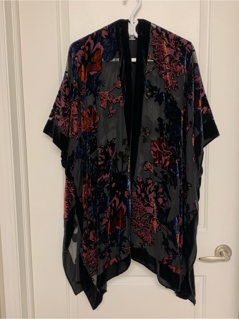 Velvet Burnout Duster Cardigan OS Sheer Floral Devoré Kimono Cover Up Whimsigoth